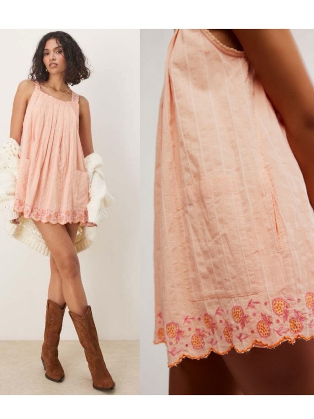 Free People Latecia Embroidered Cotton Mini Dress in Spring Melon XL